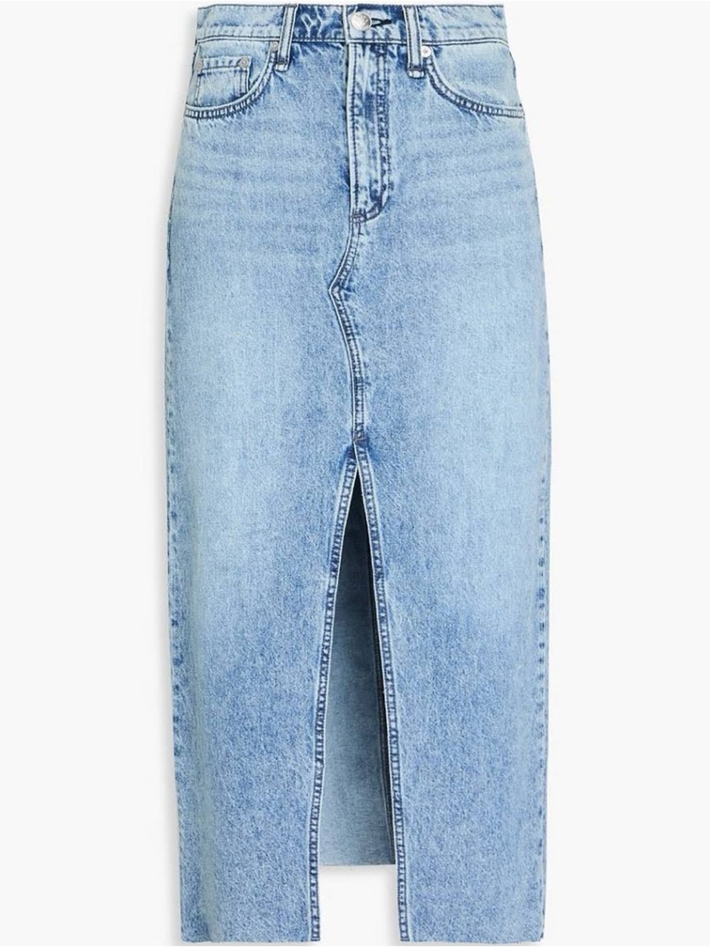 Rag & Bone Clara Midi Denim Skirt Light Wash Slit Size 26